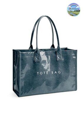 PVC Kraft Paper Tote Bag Wide Handle Waterproof Foldable Large Capacity